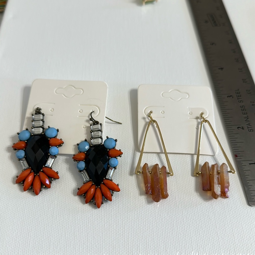 Three pairs of dropped earrings, multi colors, gently worn, need new home
